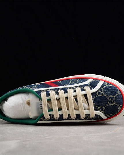 Gucci Tennis 1977 GG Denim Sneaker with Red Piping