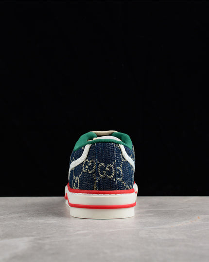 Gucci Tennis 1977 GG Denim Sneaker with Red Piping