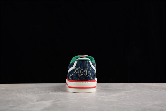 Gucci Tennis 1977 GG Denim Sneaker with Red Piping