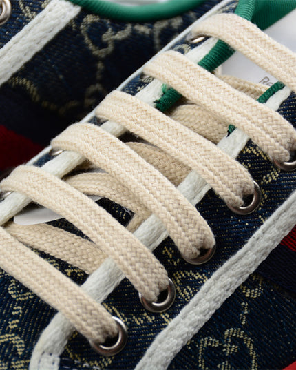 Gucci Tennis 1977 GG Denim Sneaker with Red Piping