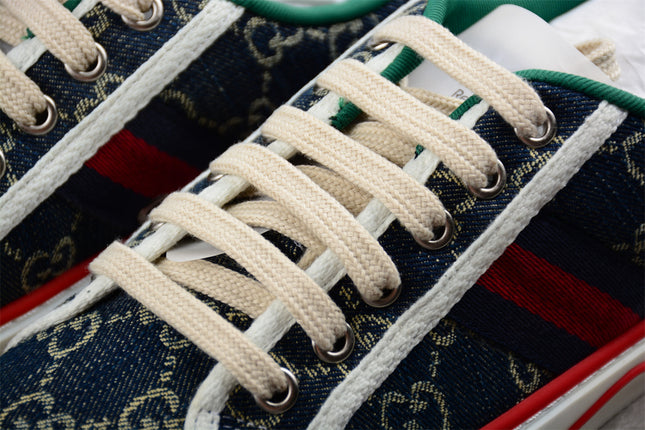 Gucci Tennis 1977 GG Denim Sneaker with Red Piping