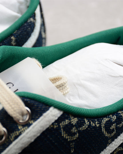 Gucci Tennis 1977 GG Denim Sneaker with Red Piping