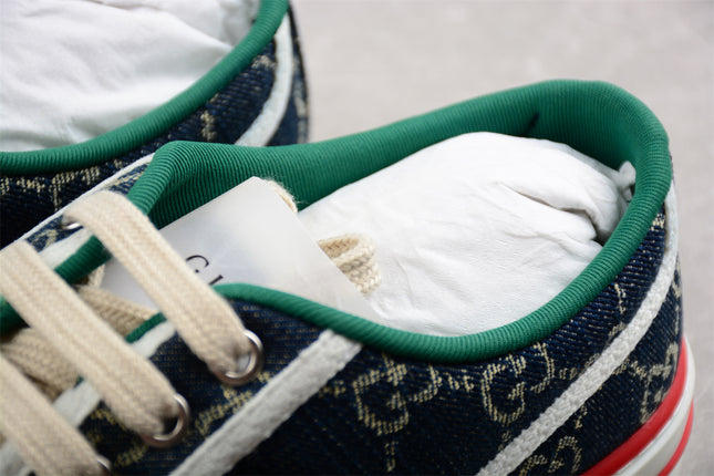 Gucci Tennis 1977 GG Denim Sneaker with Red Piping
