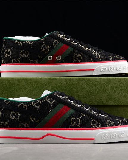 Gucci Tennis 1977 Web Sneaker – Black GG Canvas