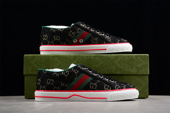 Gucci Tennis 1977 Web Sneaker – Black GG Canvas