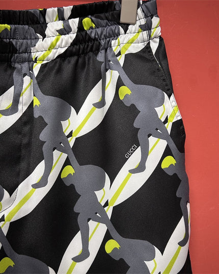 Gucci Tennis‑Player Printed Silk Drawstring Shorts