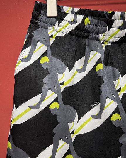 Gucci Tennis‑Player Printed Silk Drawstring Shorts