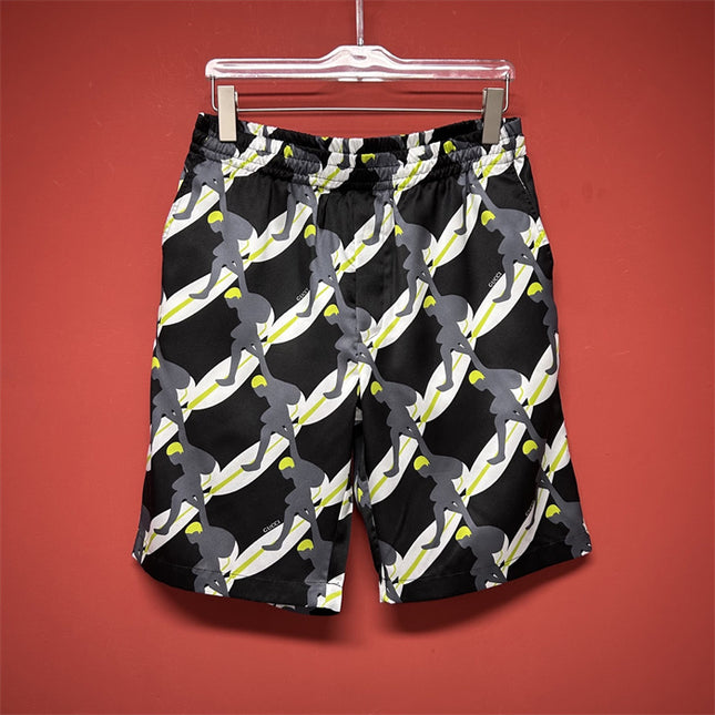 Gucci Tennis‑Player Printed Silk Drawstring Shorts