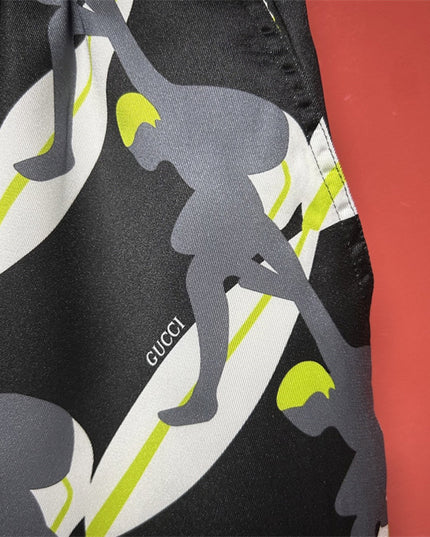 Gucci Tennis‑Player Printed Silk Drawstring Shorts