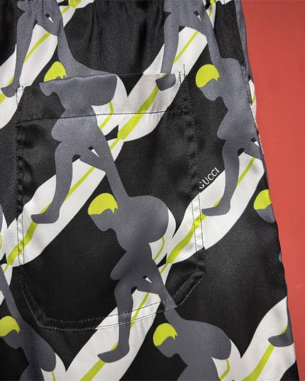 Gucci Tennis‑Player Printed Silk Drawstring Shorts