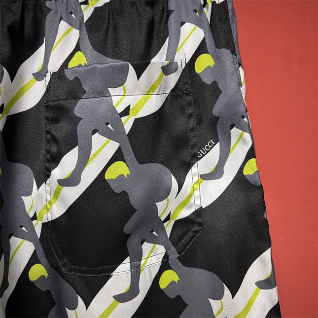 Gucci Tennis‑Player Printed Silk Drawstring Shorts