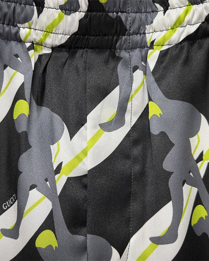 Gucci Tennis‑Player Printed Silk Drawstring Shorts
