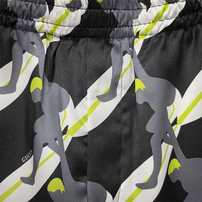 Gucci Tennis‑Player Printed Silk Drawstring Shorts