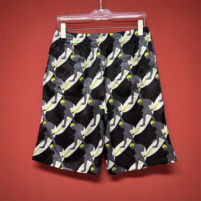 Gucci Tennis‑Player Printed Silk Drawstring Shorts