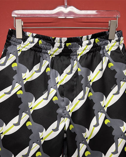 Gucci Tennis‑Player Printed Silk Drawstring Shorts