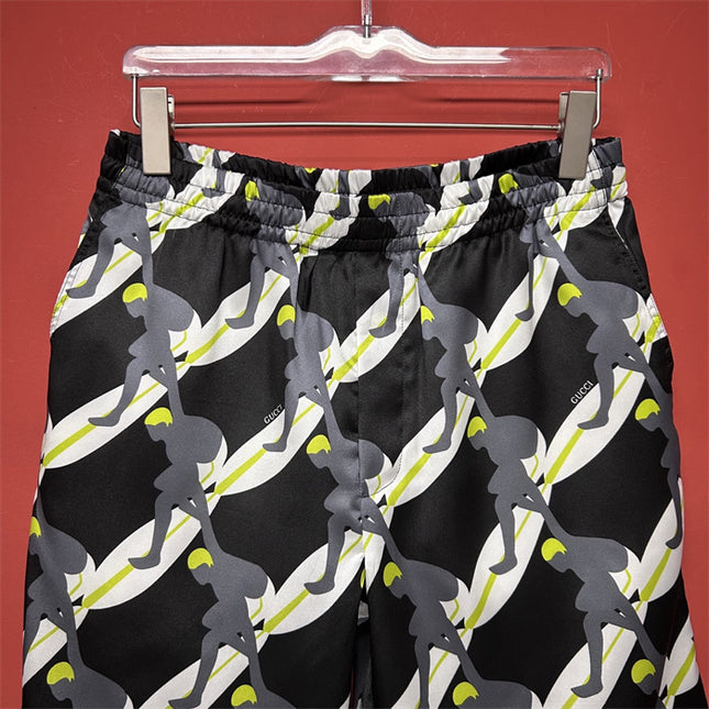 Gucci Tennis‑Player Printed Silk Drawstring Shorts
