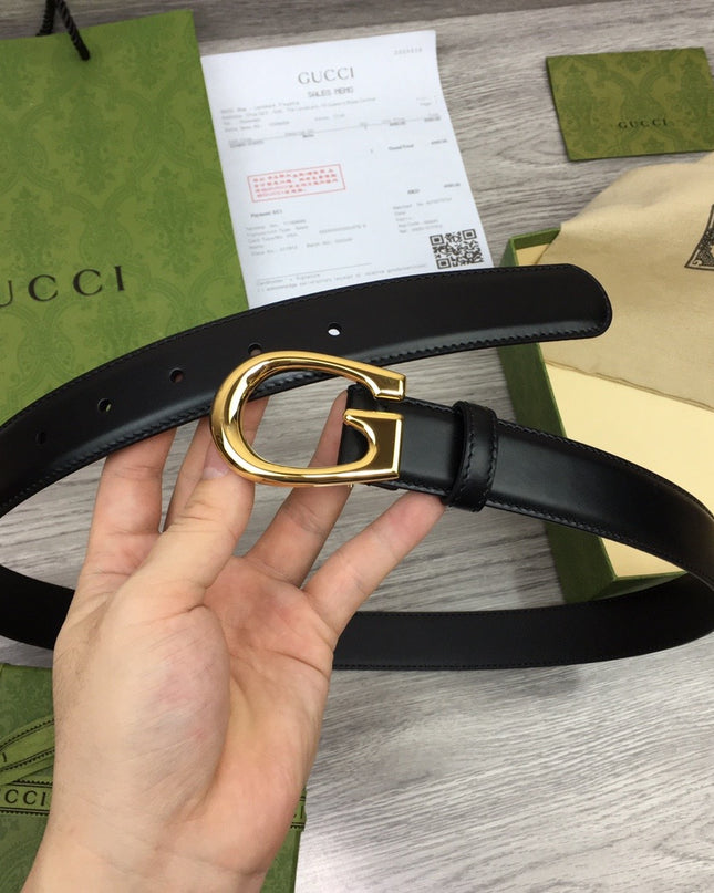 Gucci Thin Leather Belt 655566 – Black with Gold G Buckle