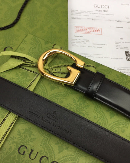 Gucci Thin Leather Belt 655566 – Black with Gold G Buckle