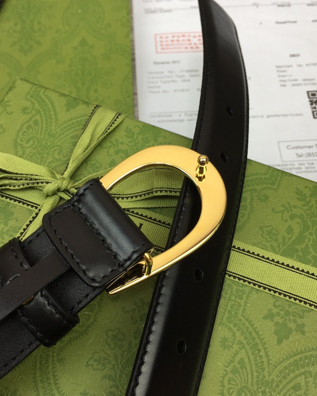 Gucci Thin Leather Belt 655566 – Black with Gold G Buckle