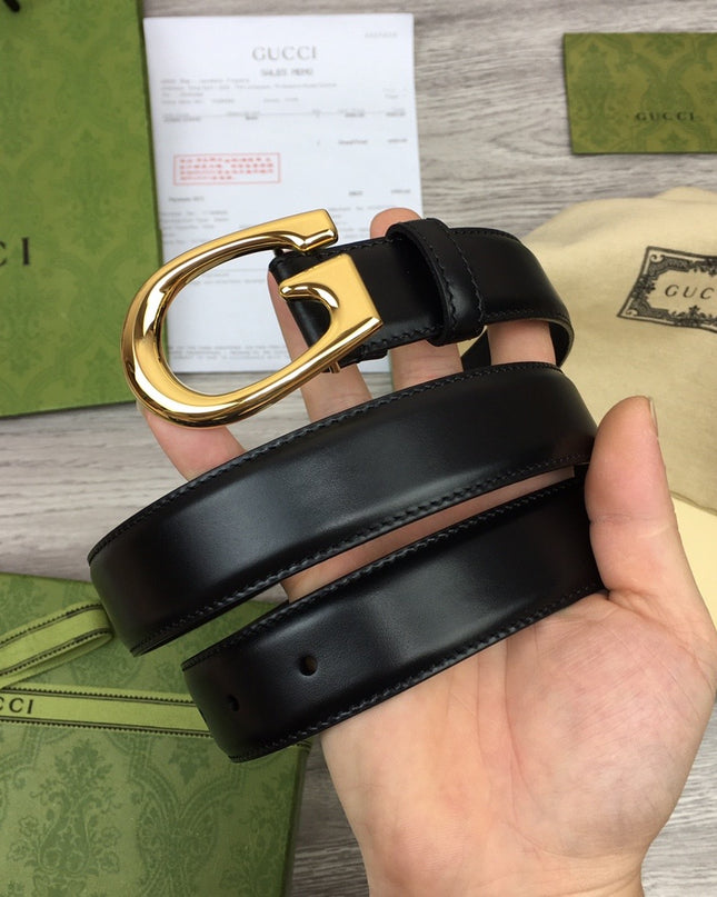 Gucci Thin Leather Belt 655566 – Black with Gold G Buckle