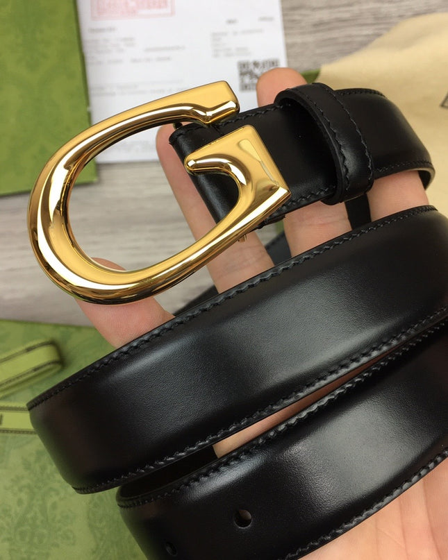 Gucci Thin Leather Belt 655566 – Black with Gold G Buckle