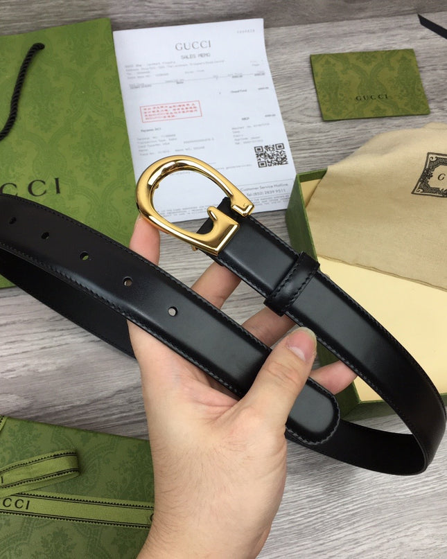 Gucci Thin Leather Belt 655566 – Black with Gold G Buckle