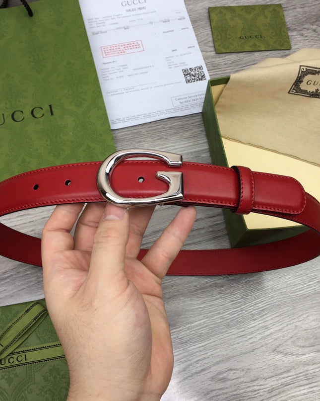 Gucci Thin Leather Belt 655566 – G Buckle in Red