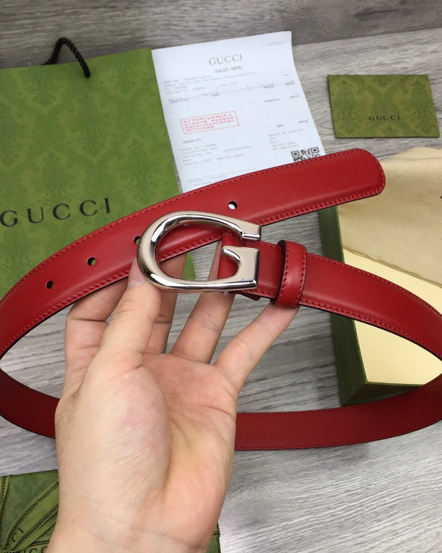 Gucci Thin Leather Belt 655566 – G Buckle in Red