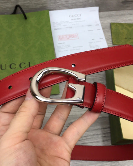 Gucci Thin Leather Belt 655566 – G Buckle in Red