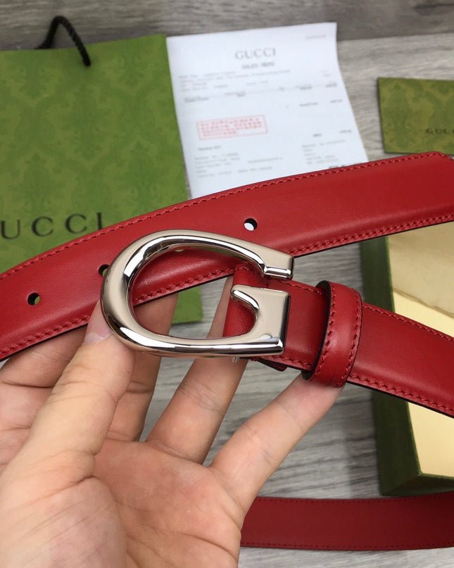 Gucci Thin Leather Belt 655566 – G Buckle in Red