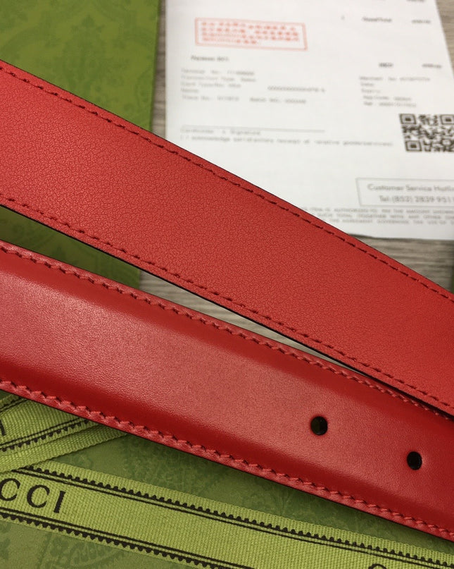Gucci Thin Leather Belt 655566 – G Buckle in Red