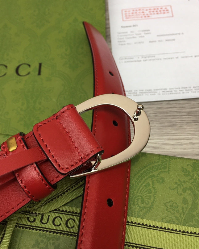 Gucci Thin Leather Belt 655566 – G Buckle in Red