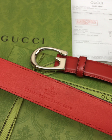 Gucci Thin Leather Belt 655566 – G Buckle in Red