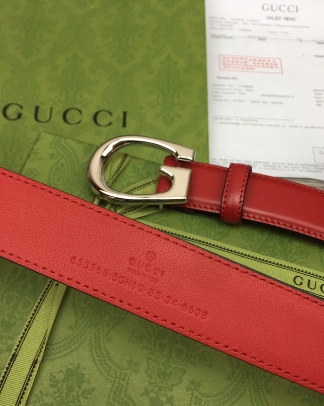 Gucci Thin Leather Belt 655566 – G Buckle in Red