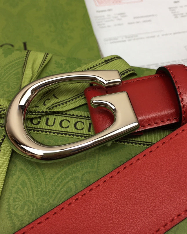 Gucci Thin Leather Belt 655566 – G Buckle in Red