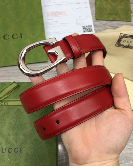 Gucci Thin Leather Belt 655566 – G Buckle in Red