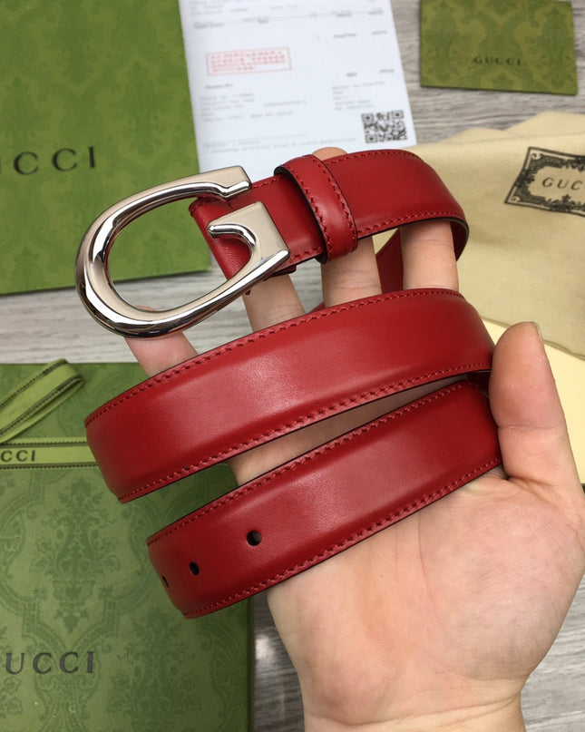 Gucci Thin Leather Belt 655566 – G Buckle in Red