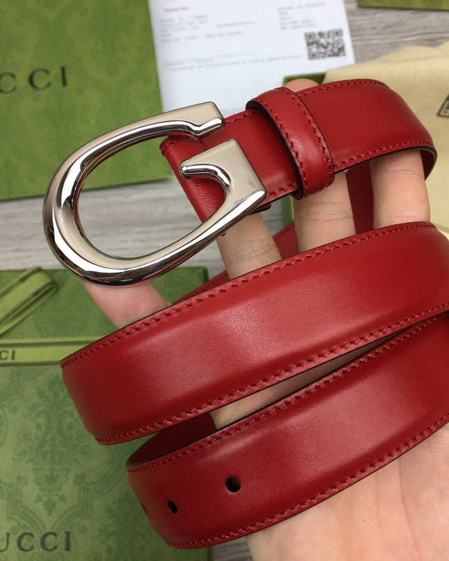 Gucci Thin Leather Belt 655566 – G Buckle in Red