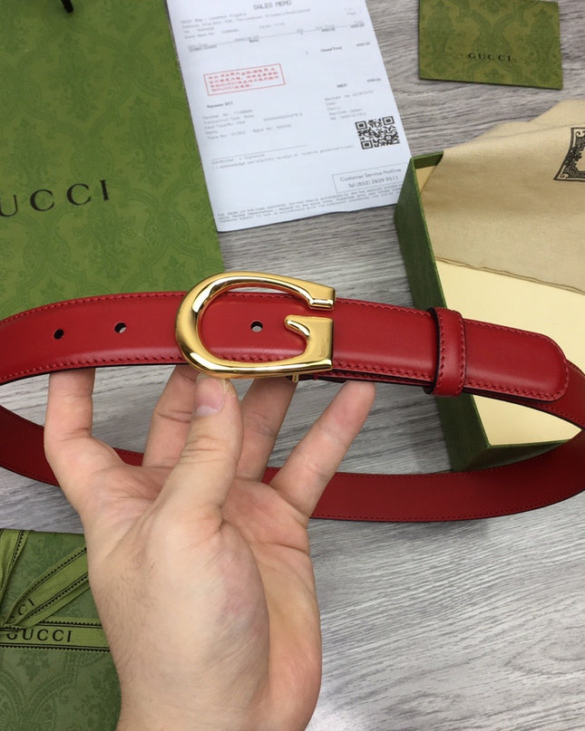 Gucci Thin Leather Belt 655566 – Red with G Buckle