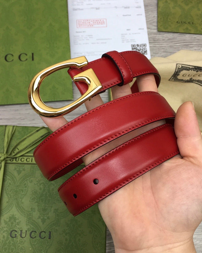 Gucci Thin Leather Belt 655566 – Red with G Buckle