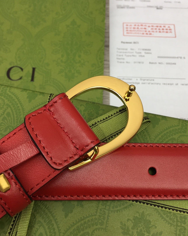Gucci Thin Leather Belt 655566 – Red with G Buckle