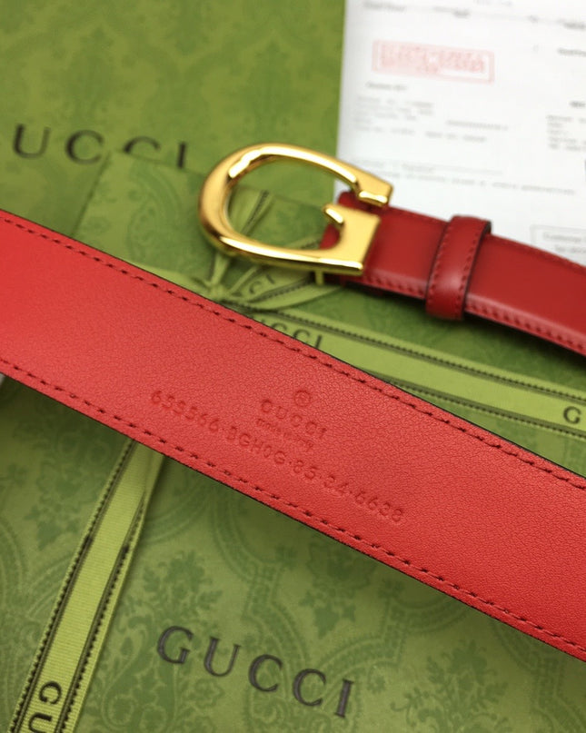 Gucci Thin Leather Belt 655566 – Red with G Buckle
