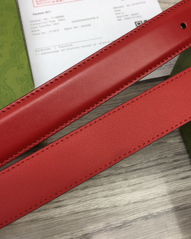 Gucci Thin Leather Belt 655566 – Red with G Buckle