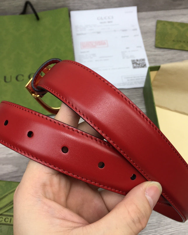 Gucci Thin Leather Belt 655566 – Red with G Buckle