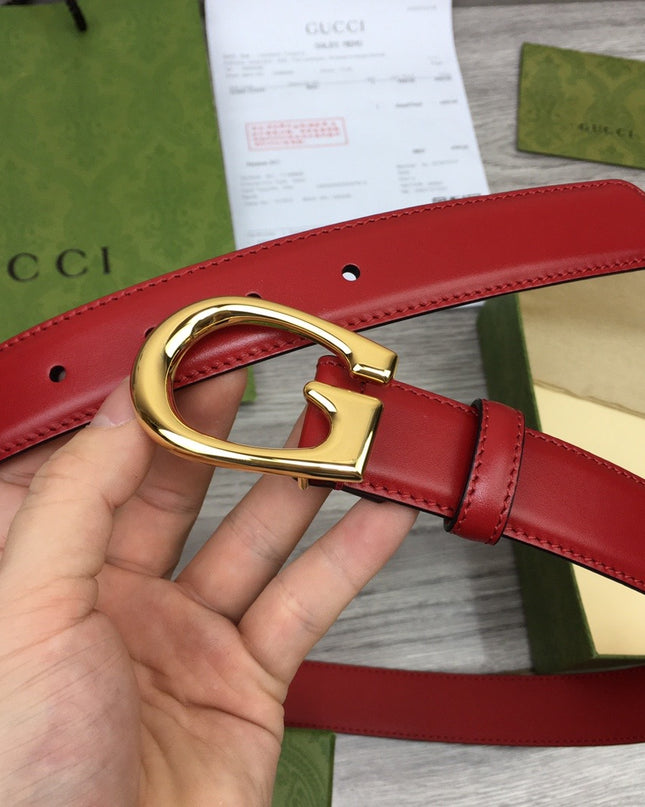 Gucci Thin Leather Belt 655566 – Red with G Buckle