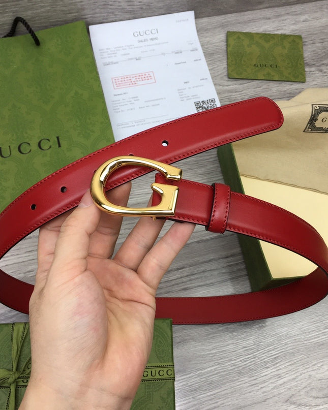 Gucci Thin Leather Belt 655566 – Red with G Buckle