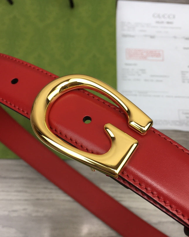 Gucci Thin Leather Belt 655566 – Red with G Buckle