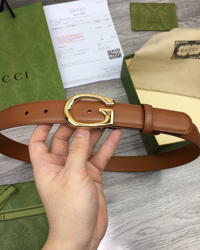 Gucci Thin Leather Belt 655566 – Tan with Gold G Buckle
