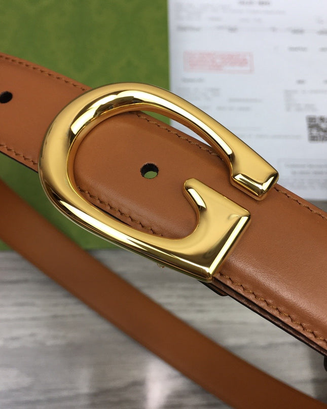 Gucci Thin Leather Belt 655566 – Tan with Gold G Buckle