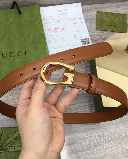 Gucci Thin Leather Belt 655566 – Tan with Gold G Buckle